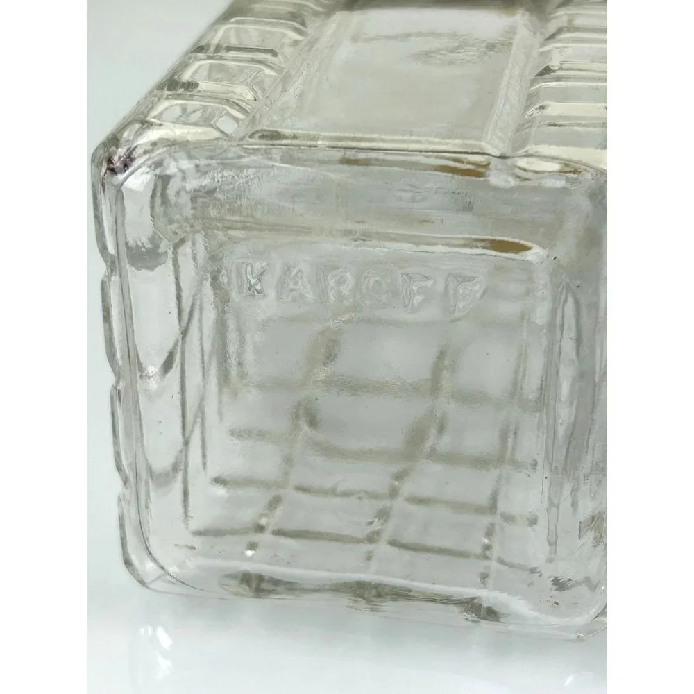 Vintage MCM Mid-Century KAROFF Whiskey & Scotch Clear Glass Barware Bottles
